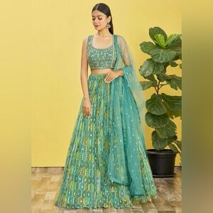 Green Mirrored Lehenga Choli
